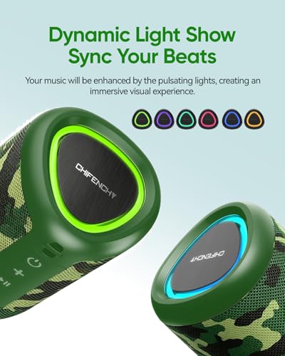 Portable Bluetooth Speaker Beach Essentials: Powerful Crystal Clear Sound/Dynamic Light/IPX5 Waterproof/All Day Playtime/Wireless BT 5.3/TWS Paring, Dad Gifts, Outdoor|Travel|Camping|Pool Accessories - color: Camo