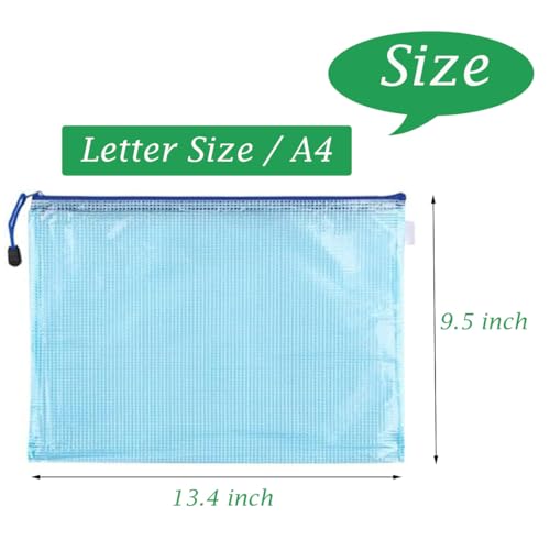 4 Pack Mesh Zipper Pouch, A4 Letter Document File Mesh Bags with Zipper, Waterproof Zipper Bags for Travel Storage, School Office Appliances and Home