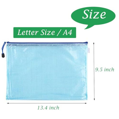 4 Pack Mesh Zipper Pouch, A4 Letter Document File Mesh Bags with Zipper, Waterproof Zipper Bags for Travel Storage, School Office Appliances and Home
