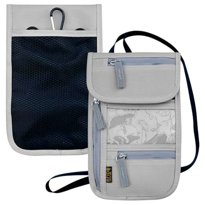 Travel Neck Wallet, RFID Blocking Passport Holder with Adjustable Neck Strap for Men and Women to Keep Cash, Credit Cards and Travel Documents Safe - Grey - color: Grey