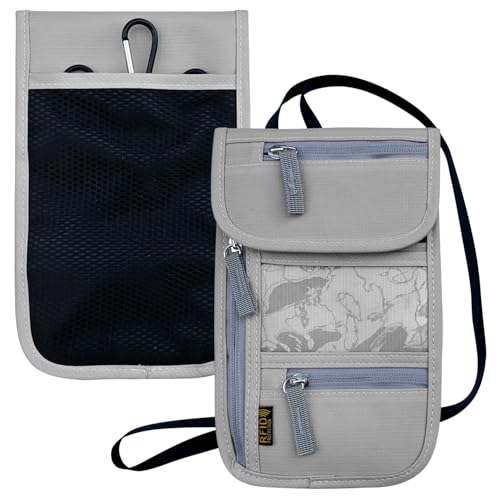 Travel Neck Wallet, RFID Blocking Passport Holder with Adjustable Neck Strap for Men and Women to Keep Cash, Credit Cards and Travel Documents Safe - Grey - color: Grey