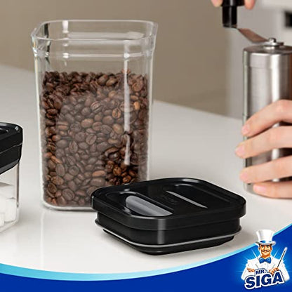 MR.SIGA 4 Pack Airtight Food Storage Container Set, BPA Free Kitchen Pantry Organization Canisters, One-handed Airtight Cereal Snack Candy Storage Containers, 1 L / 34oz, Medium, Black - color: Black