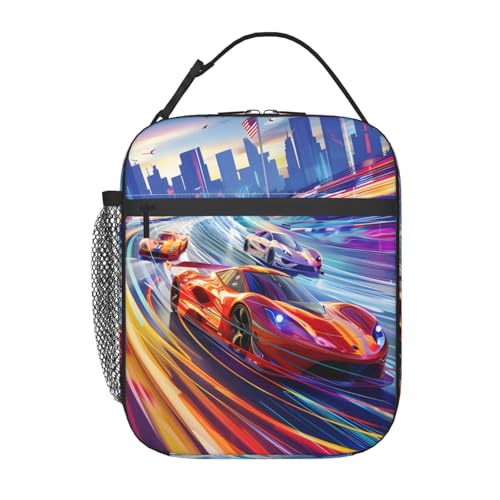 Insulated Lunch Box for Kids Boys Girls, Reusable Lunch Bag for School, Office, Work, Picnic, Travel, Sports Car Racing Lunch Box - color: lunch box 109