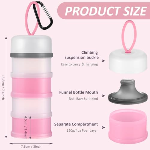 Baderke 2 Pcs Protein Powder Container with Funnels Stand, 4 Stackable Leakproof Protein Powder Dispenser, Portable Keychain Powder Container for Workout, Fitness, Travel(Pink, White) - color: Pink, White