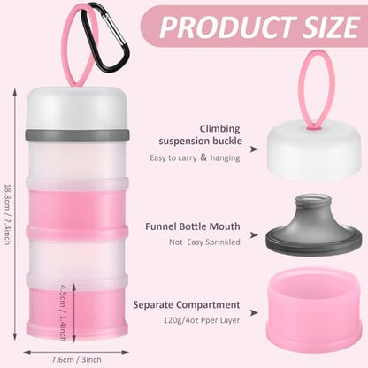 Baderke 2 Pcs Protein Powder Container with Funnels Stand, 4 Stackable Leakproof Protein Powder Dispenser, Portable Keychain Powder Container for Workout, Fitness, Travel(Pink, White) - color: Pink, White