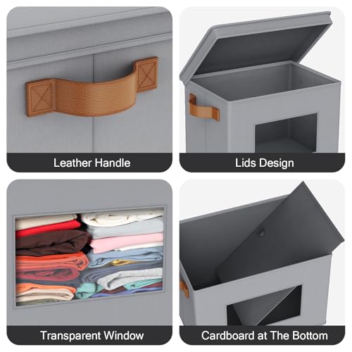 Univivi Storage Bins with Lids Collapsible Foldable Closet Storage Boxes for Clothes [3-Pack] Containers boxes with Handles Closet Storage for Home, Office, Bedroom (Grey,17" x 12"x 12") - color: Gray, size: 17''-3 Pack