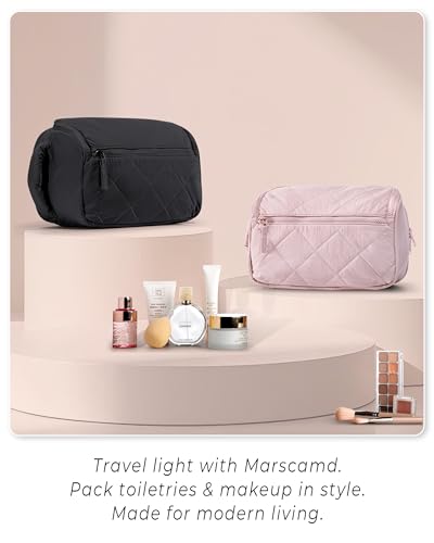 Marscamd Travel Toiletry Bag for Women, Water Resistant Makeup Organizer with Wide-Open Design for Toiletries and Cosmetics, Black (Bag Only) - color: Black