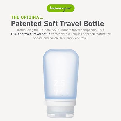 humangear GoToob+ (Medium) | Refillable Silicone Travel Bottle | Locking Lid | Food-Safe Material | Blue, Medium (2.5 fl.oz.; 74ml) - color: Blue, size: 2.5 Ounces