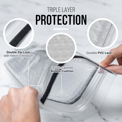 Liquid Spectrum Bottle Shield Reusable Wine Protector Travel Bag (6-Pack) - Unbreakable Bottle Sleeve, Leak Proof & Double Layer Bubble Protection | Wine Travel Bags for Suitcase Luggage, Clear