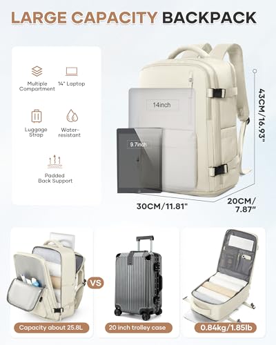 Large Travel Gym Backpack Women Carry On Backpack Flight Approved Hiking Waterproof Rucksack Casual Daypack Laptop bags airplanes Shoes Compartment Personal Item Travel Weekender Bag Essentials Beige - color: A54-beige, size: Large