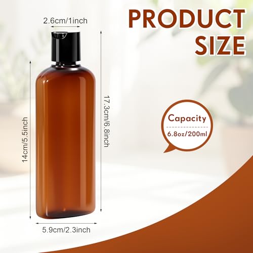 Domensi 24 Pcs Plastic Bottle Squeeze Containers with Disc Cap Travel Bottles Reusable Empty Toiletries Shampoo Containers Refillable Travel bottles for Shampoo Lotions (6.8oz,Brown) - color: Brown, size: 6.8oz