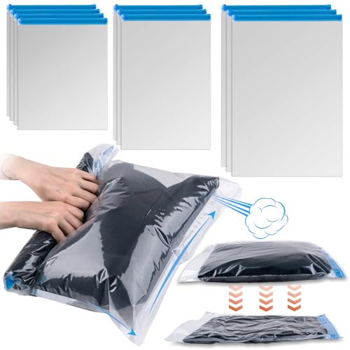 10 PCS Compression Bags for Travel Essentials, 3 Sizes Space Saver Bags, No Vacuum or Pump Needed, Roll Up Vacuum Packing for Clothing Storage, Cruise Accessories, Luggage & Home Organizers