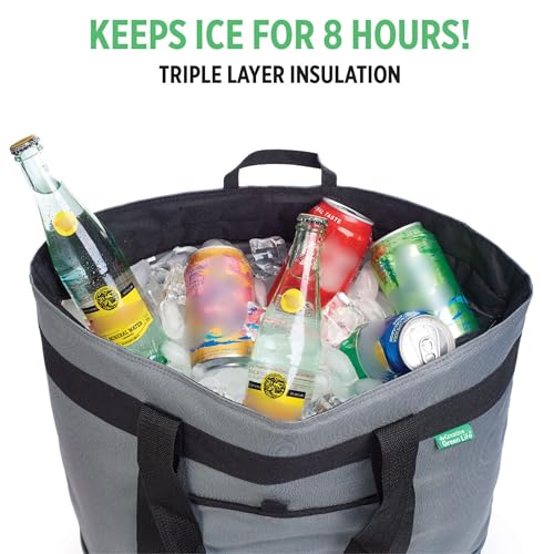Jumbo Insulated Cooler Bag (Gray) with HD Thermal Insulation - Premium, Collapsible Soft Cooler Makes a Perfect Insulated Grocery Bag, Food Delivery Bag, Travel Insulated Bag, or Beach Cooler Bags - color: Gray