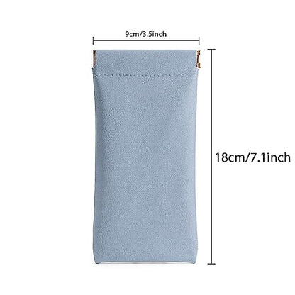3 Pack Leather Eyeglasses Cases PU Soft Sunglasses Pouch Squeeze Top Portable Glasses Cases for Men Women - color: Pink Blue Green