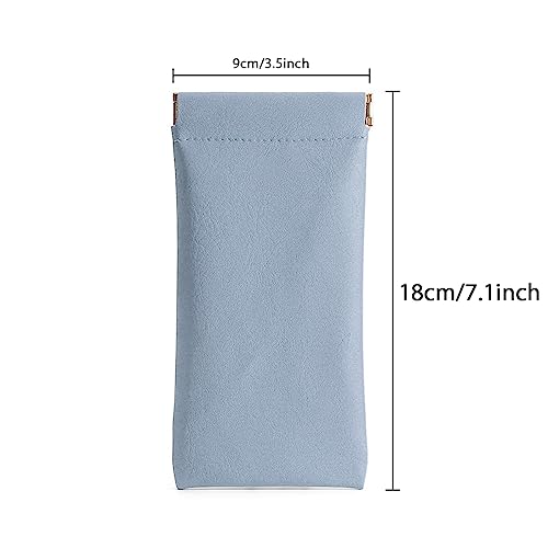 3 Pack Leather Eyeglasses Cases PU Soft Sunglasses Pouch Squeeze Top Portable Glasses Cases for Men Women - color: Blue Blue Blue