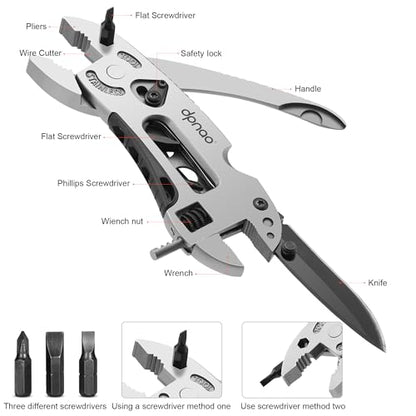 Multitool Wrench adjustable tool/5-in-1 stainless steel multifunctional pocket tool/cross wrench/screwdriver/pliers/portable folding knife with protective cover,outdoor camping,men's Christmas gift - color: Dp12silver
