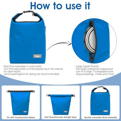 Pet Food Storage Bag Travel Dog Food Container 2PCS Collapsible Dog Travel Bowls and Zipper Side (Blue, Small) - color: Blue, size: 12L