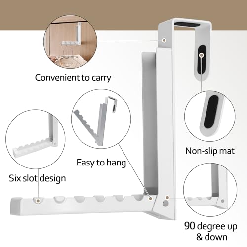 Uenhoy Foldable Over The Door Hanger Hooks for Clothes, Collapsible Folding Over The Door Drying Rack for Laundry Dorm Bedroom, Portable Clothing Coat Rack Overdoor Hanger, White