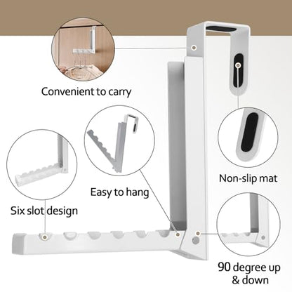 Uenhoy Foldable Over The Door Hanger Hooks for Clothes, Collapsible Folding Over The Door Drying Rack for Laundry Dorm Bedroom, Portable Clothing Coat Rack Overdoor Hanger, White