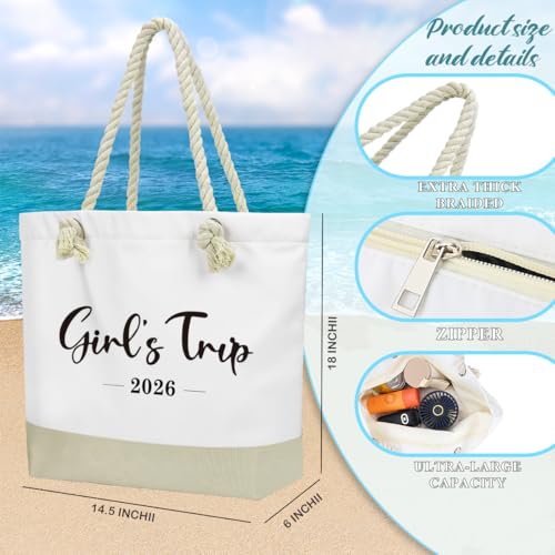 Fokongna Tote Bag For Women, Beach Bag Best Friend Travel Birthday Gifts, Travel Parties Vacation Shopping Essentials - color: Girls Trip White