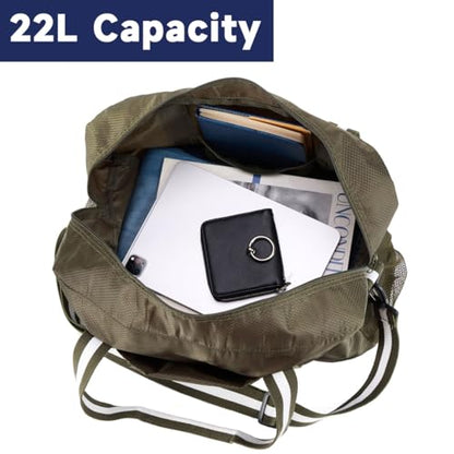 Arxus Foldable Tote Bag for Travel Expandable Lightweight Carry On Luggage 22L Packable Duffle Bag for Traveling - color: Green