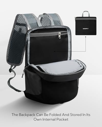 WATERFLY Packable Lightweight Small Backpack: 15L Foldable Mini Hiking Daypack - Ultralight Compact Day Pack for Women Men Outdoor Travel Camping Walking - Black - color: Black