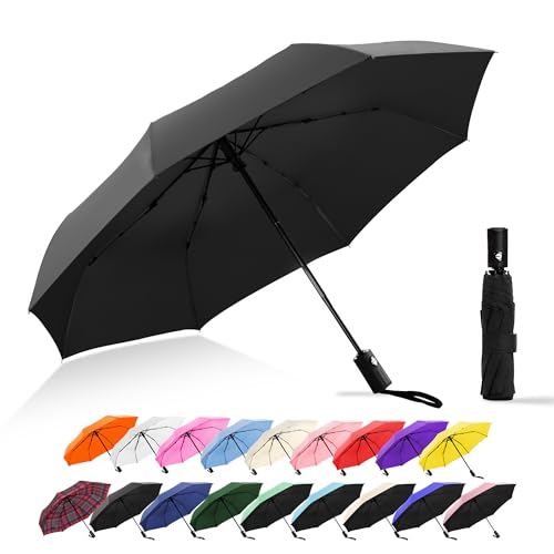 Travel Umbrella UV Sun Protection - Compact Mini Travel Size Automatic Windproof for Backpack or Purse, Lightweight Outdoor Parasol - color: Black