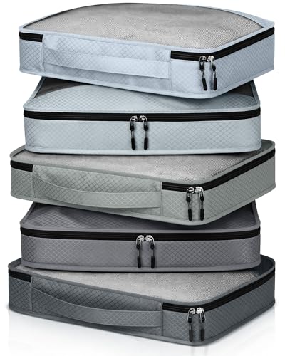 5 Pcs Packing Cubes for Suitcase Large Travel Cubes Carry on Luggage Organizer Bags for Clothes Accessories(S,Gray) - color: Gray, size: Small