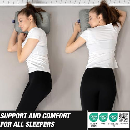alkamto Travel & Camping Comfortable Memory Foam Pillow – Easy to Carry Portable Bag – Temperature Regulating Pillow Case (Grey) - size: Grey Travel