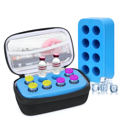 YOUSHARES Insulin Vial Cooler Travel Case - 8 Slots Freezable Ice Brick Organizer for Peptide Vials, GLP-1 Fridge Holder Diabetic Small Bottle Refrigerator for 10ml U-100 Vials - color: 02 Deep dark