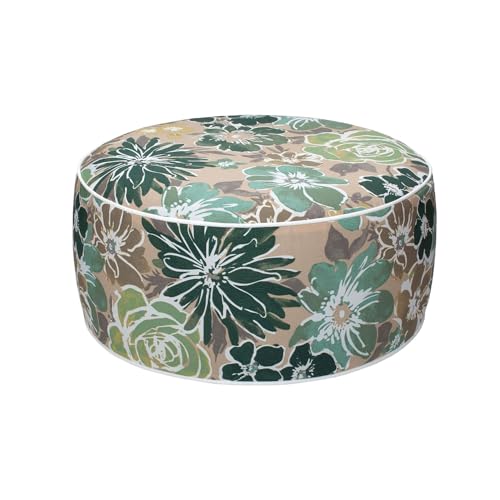 Magpie Fabrics Inflatable Stool Ottoman Pouf D20 xH9, Outdoor Round Footrest Footstool, Portable for Patio Garden Travel Camping - Green Floral - color: Green Floral