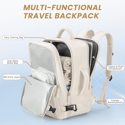 Beraliy Travel Backpack Airline Approved, Carry on Backpack, 16 Laptop Backpack, Waterproof Weekender Bag, Casual Daypack, Hiking Backpack, Beige - color: Beige, size: Large