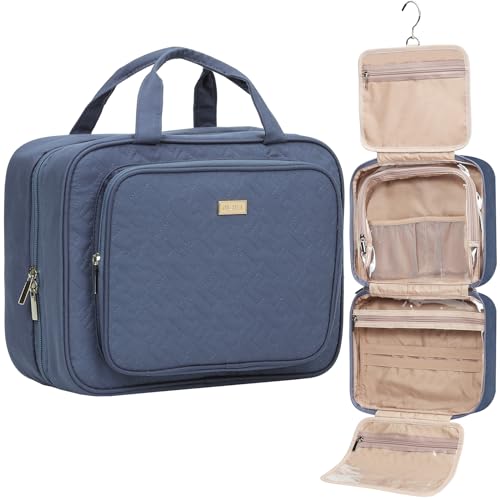 NISHEL Travel Toiletry Bag for Women, Makeup Essentials Organizer, Hanging Case for Accessories, Cosmetics, Large Size, Aegean-Blue - color: Aegean-Blue, size: Large
