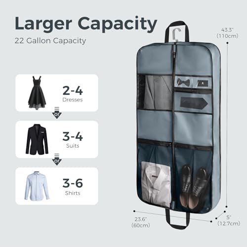 pack all 43" Premium Gusseted Travel Garment Bag, Heavy Duty Hanging Suit Bag, Foldable Dress Bag for Closet Storage, Suit Cover Protector for Clothes Shirts Dresses Coats(Grey) - size: Plus