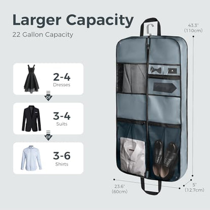 pack all 43" Premium Gusseted Travel Garment Bag, Heavy Duty Hanging Suit Bag, Foldable Dress Bag for Closet Storage, Suit Cover Protector for Clothes Shirts Dresses Coats(Grey) - size: Plus