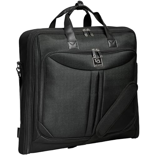 ZEGUR Premium Suit Garment Bag Carry On - Hangs 4 Suits - Travel & Business with Shoulder Strap and Laptop Compartment - color: Black