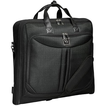 ZEGUR Premium Suit Garment Bag Carry On - Hangs 4 Suits - Travel & Business with Shoulder Strap and Laptop Compartment - color: Black