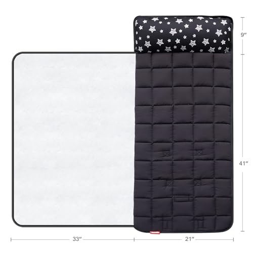 Toddler Sleeping Bag Nap Mat Black with Fleece Blanket, Lightweight, Soft Perfect for Toddlers Preschool, Daycare, Travel Sleeping Bag Boys Girls, 21" x 50" Fit Standard Cot - color: Black