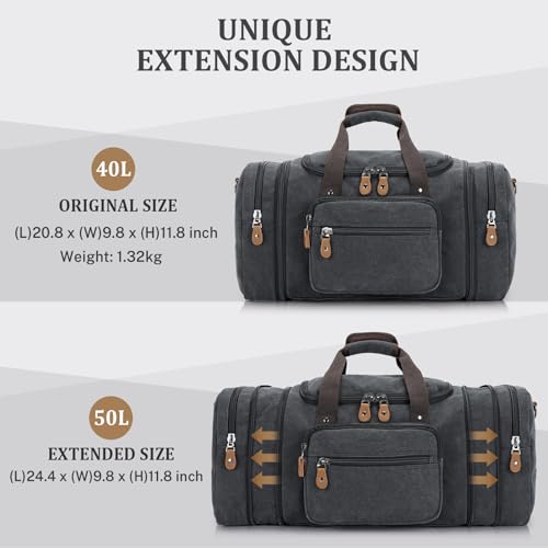 Gonex Canvas Duffle Bag for Travel 50L Expandable Duffel Weekend Overnight Bag men (Dark Gray) - color: Dark Grey, size: Large-50L (Without Shoe Compartment)