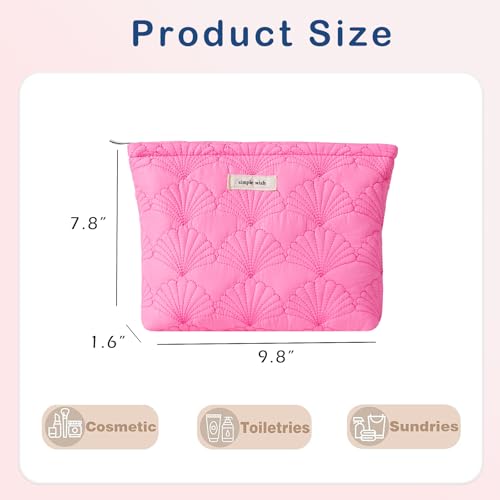 RSRSLEII Quilted Cotton Coquette Makeup bag, Coastal Granddaughter Aesthetic Cosmetic Bag, Cute Seashell Portable Travel Toiletry Pouch (10 Hot Pink) - color: 10 Hot Pink