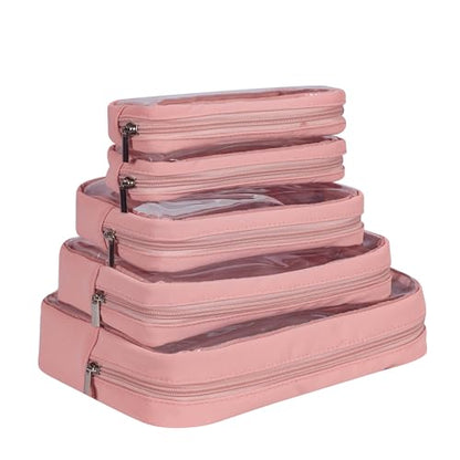 Remobia Hicol TSA Approved 5-Piece Diaper Bag Organizer Pouch Set Clear Waterproof TPU Kids Toiletry Storage Set Travel Packing Clutch Cube Bags for Baby Nursing (Pink Leather) - color: Pink Leather