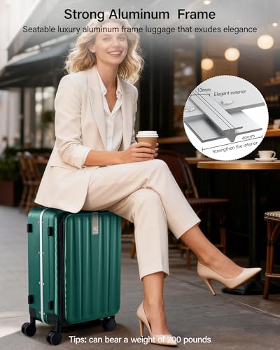 Hanke 24 Inch Checked Luggage Front Opening Rolling Suitcase Hard Sided Luggage with Spinner Wheels Travel Luggagefor Woman Men.(Dark Green) - color: Dark Green, size: 24 Inch