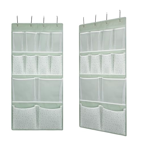 2 Pack- 12 Pocket Over Door Hanging Storage Organizer with 4 Kinds Pouch,Back of Closet Hanging Shelf Storage Organization for Sock,Hat,Underwear,Behind Door Caddy in Bedroom,Bathroom,Entrance,Dorm,RV - style: Small-Green: Pack of 2