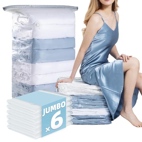 6 Pack Vacuum Storage Bags, Jumbo Cube 31x40x15 Inch, Extra Large Vacuum seal Bgas for Comforters, Blankets, Pillow, Quilts, Space Saver Clost Oragnization-Clear - color: Clear, size: 6 Jumbo