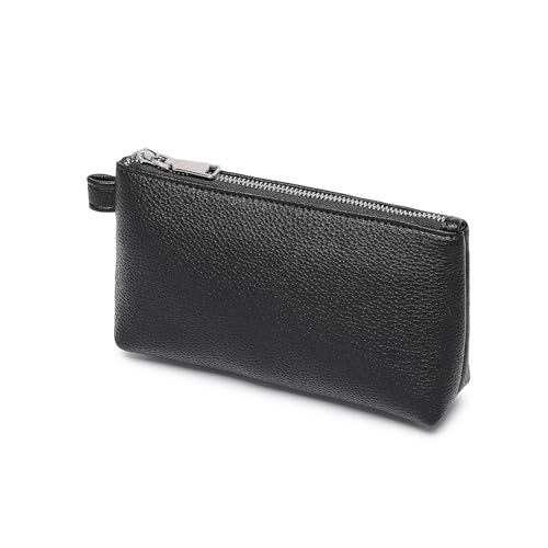 30 Color PU Faux Leather Travel Toiletry Bag for Women, Mini Cosmetic Pouch Organizer with 2 Dividers, Easy Clean Makeup Bag for Purse, Gift Idea (PU Faux Leather/Black) - color: PU/Black