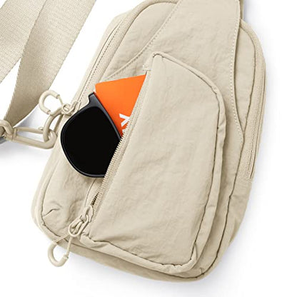 ODODOS Sling Bag with Adjustable Straps Crossbody Chest Bag Lightweight Backpack for Casual Traveling Hiking - color: Beige