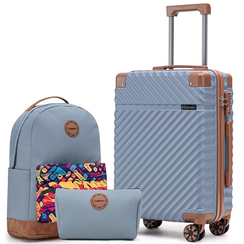 Cosbarn Carry On Luggage 22x14x9 Airline Approved, Hardside 20 Inch Carry on Suitcases with Wheels, Hard Shell ABS Lightweight Carry on Luggage Set, Travel Suitcase Set with TSA Lock, SkyBlue - color: SkyBlue, size: 3 Piece Sets (20/BP/TB)