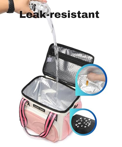 SUNNY BIRD 12L Large Insulated Lunch Bag, Leakproof and Foldable Lunch Cooler Box for Women Adult and Men, Fits 18 Cans (White and pink) - color: White and pink