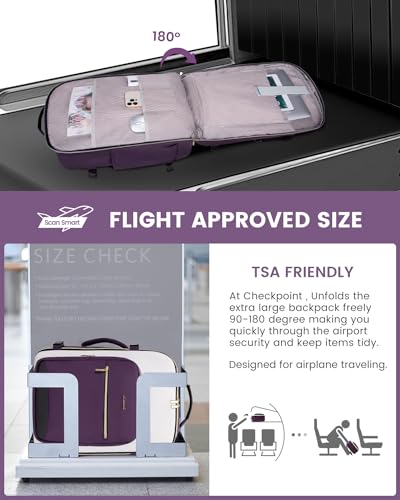 LOVEVOOK 40L Travel Backpack for Women & Men, Airline Approved Carry On Luggage with 3 Packing Cubes, TSA Overnight Bags, Waterproof Personal Item Bag, Weekender Essentials Backpacks fits 17" Laptop - color: Purple-beige-black, size: Large