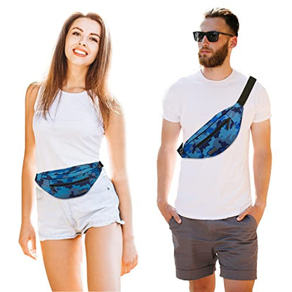 MAXTOP Large Crossbody Fanny Pack with 4-Zipper Pockets,Gifts for Enjoy Sports Festival Workout Traveling Running Casual Hands-Free Wallets Waist Pack Phone Bag Carrying All Phones - color: Camo Blue, style: Large Fanny Pack(4 Zipper Pockets)